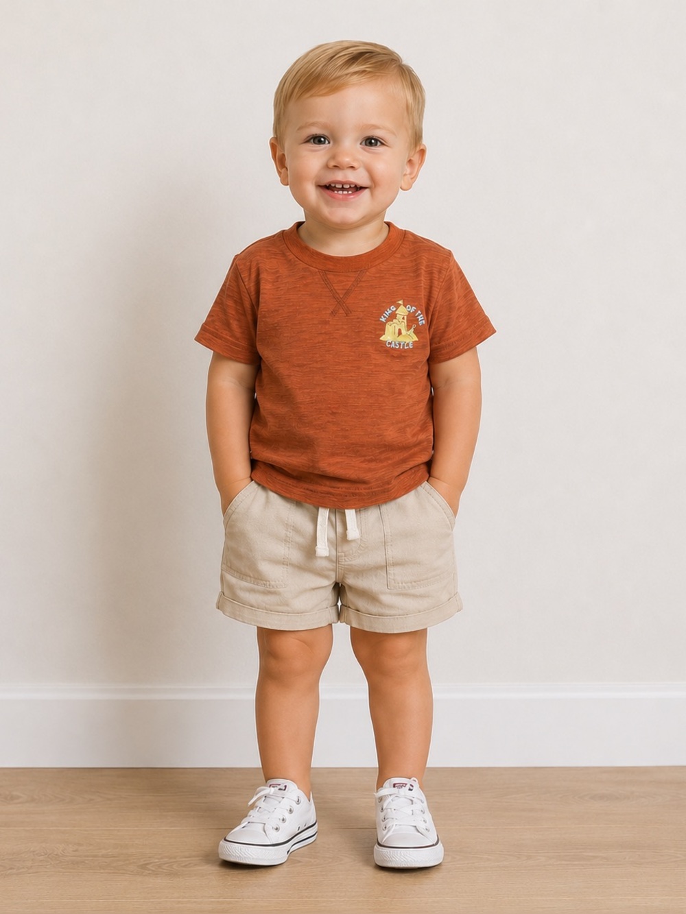 Okie Dokie Rust T-Shirt with Sandcastle Design